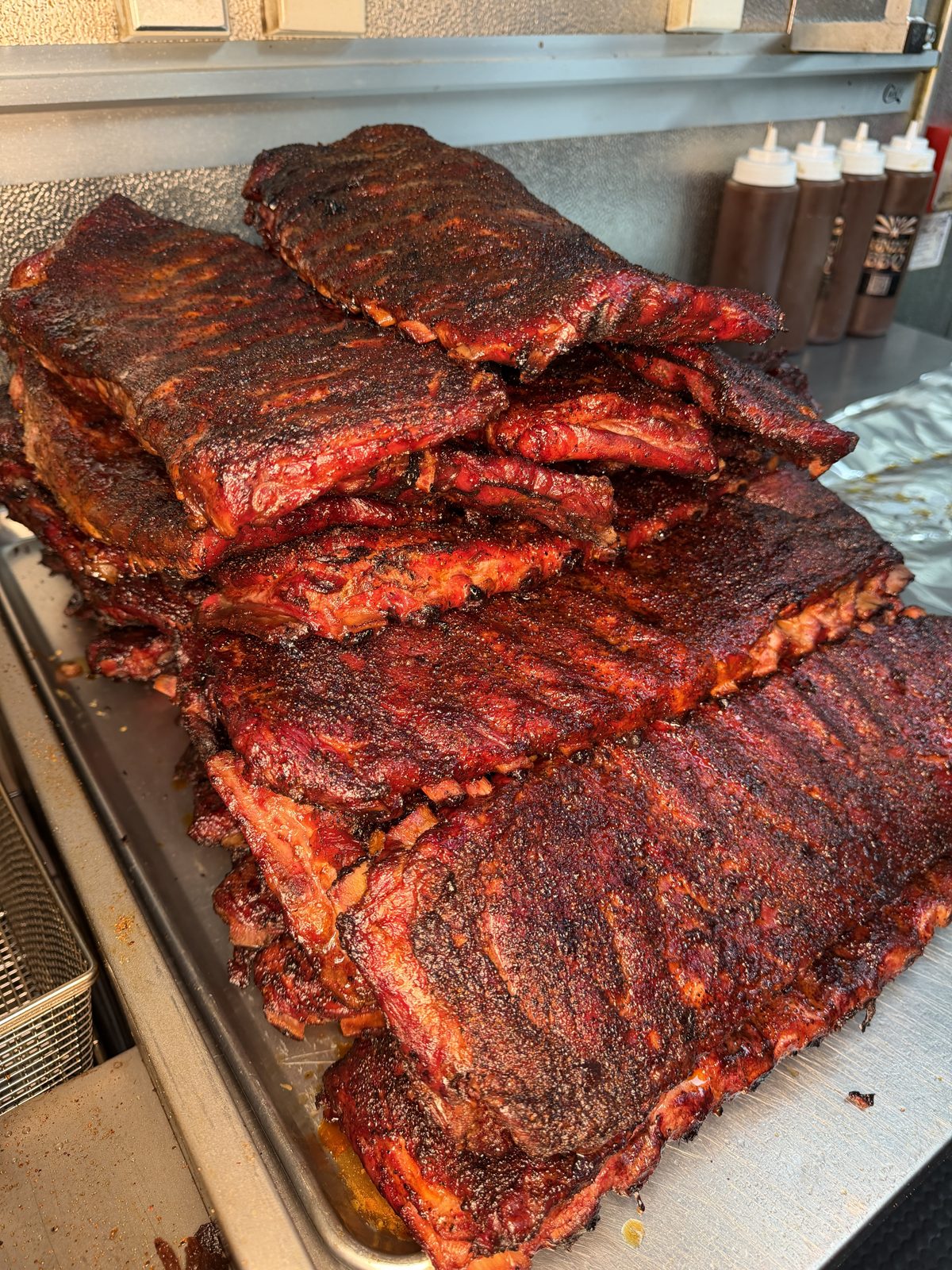 Racks of smoked ribs